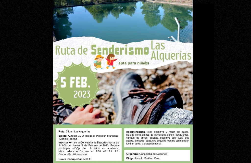 El 5 de febrero se realizará una ruta de Senderismo Interpretativo por Las Alquerías